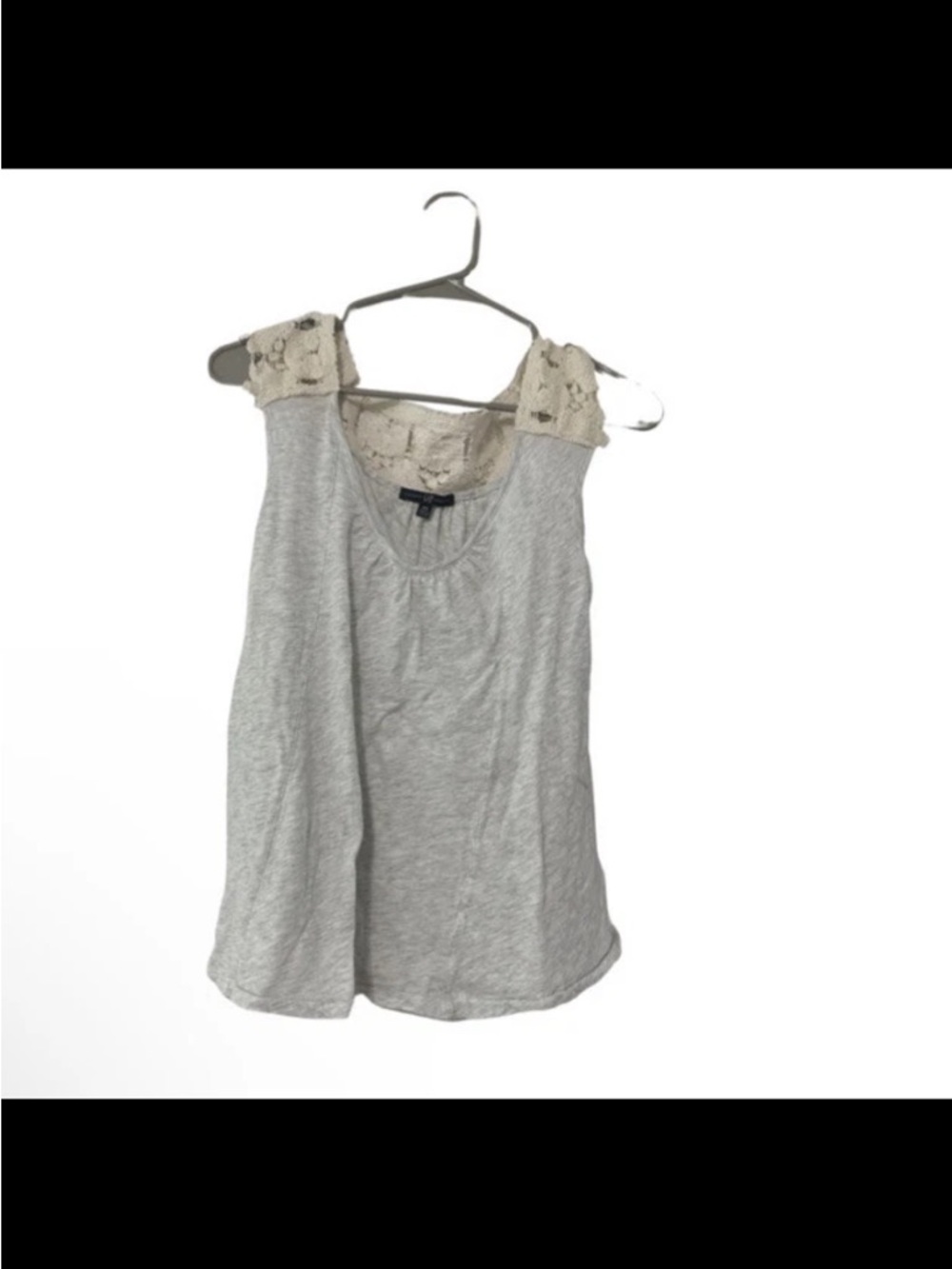 GAP Light Gray Tank with Cream Crochet Shoulder Accents